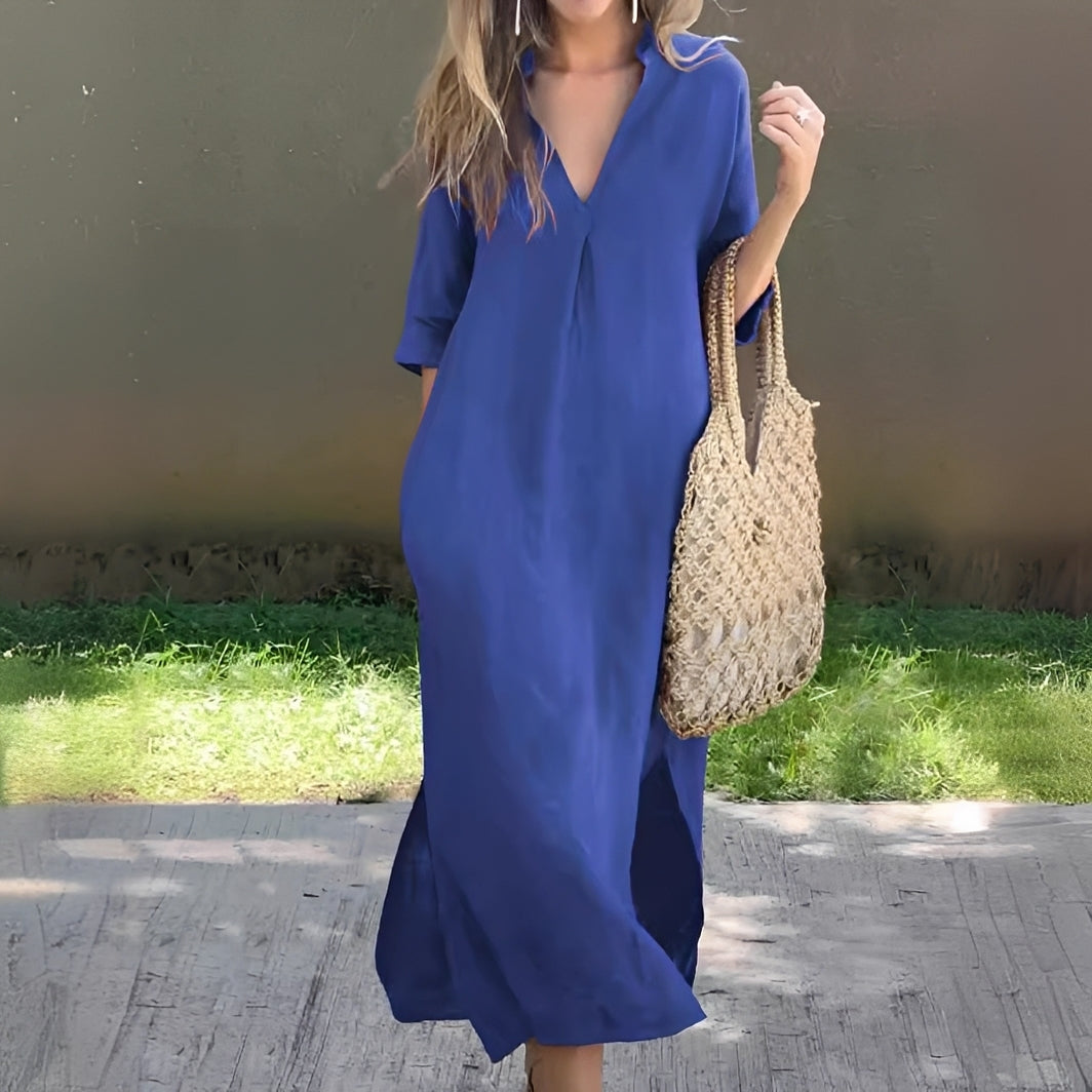Lucie - Entspanntes, locker sitzendes Damenkleid mit V-Ausschnitt