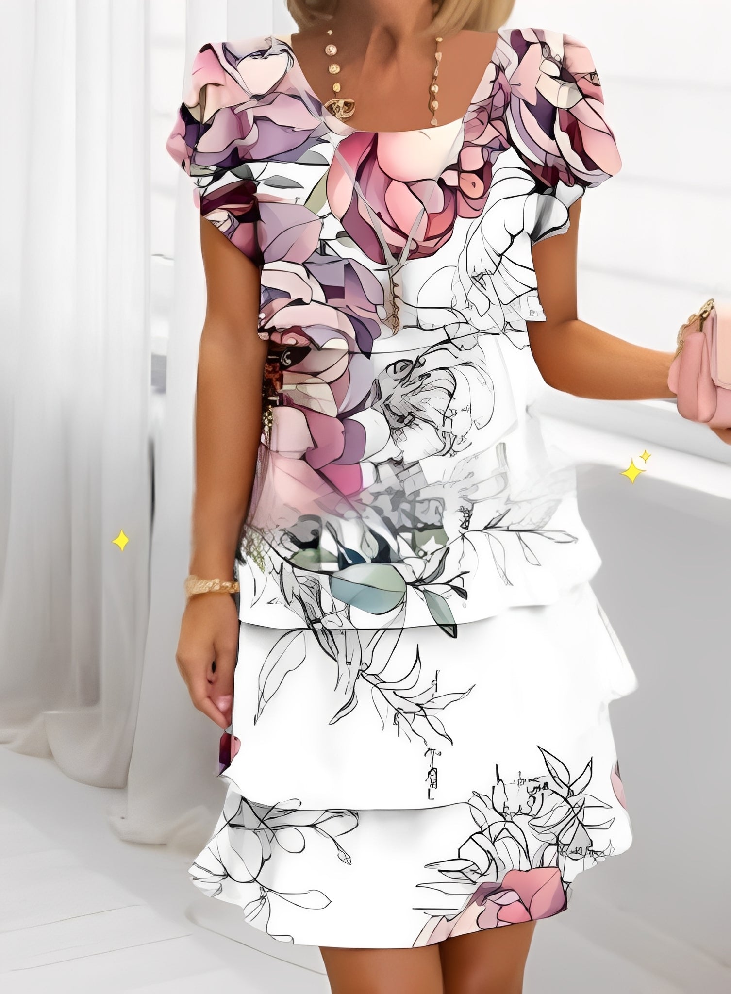Caroline - Elegantes kurzärmeliges Rüschenkleid für Damen