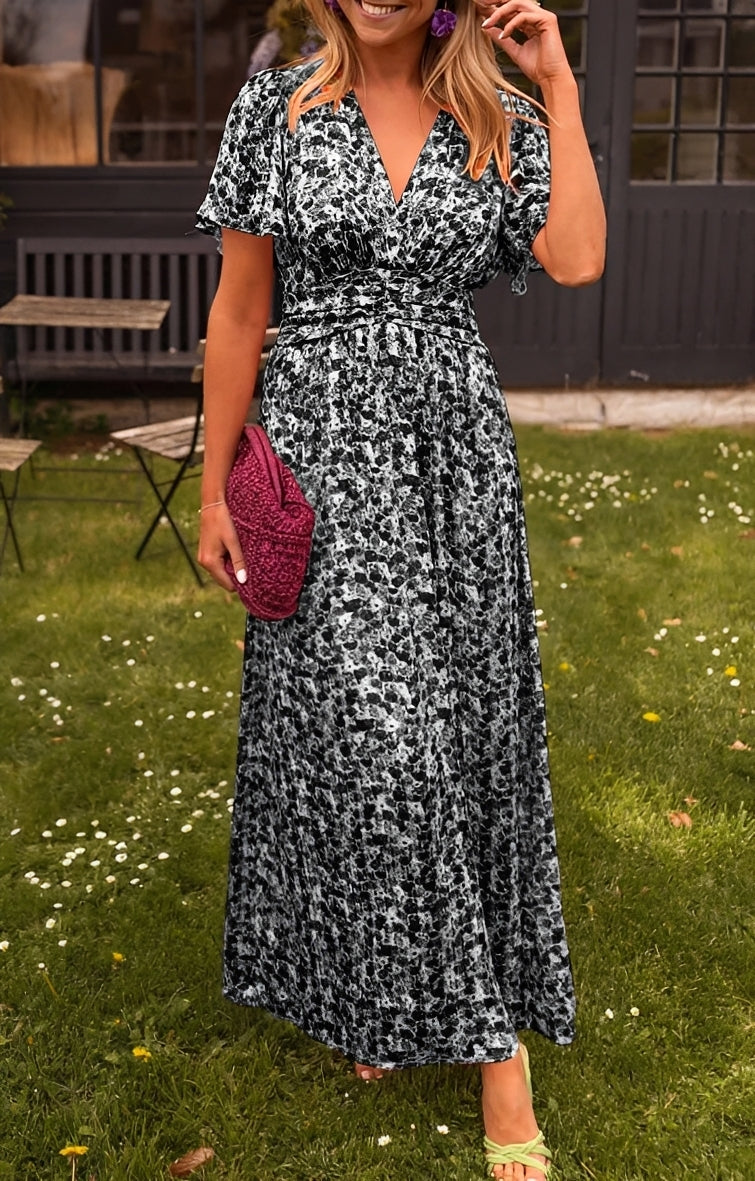 Rachel - Stilvolles langes Damenkleid mit V-Ausschnitt