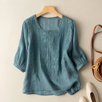 Gretchen - Elegante bestickte Damenbluse mit 3/4-Ärmeln