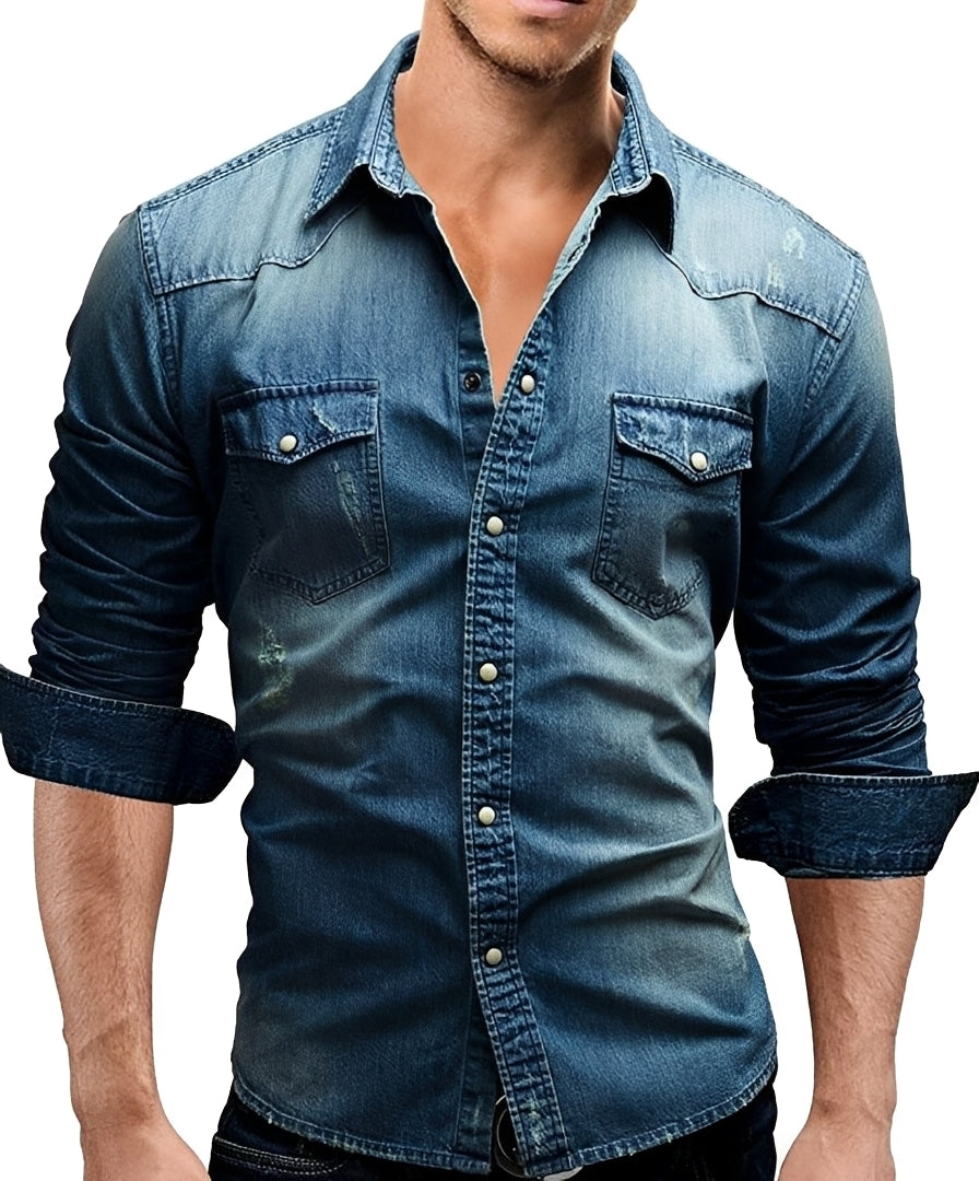 Arjun - Herren-Jeanshemd - Bequemes Langarm