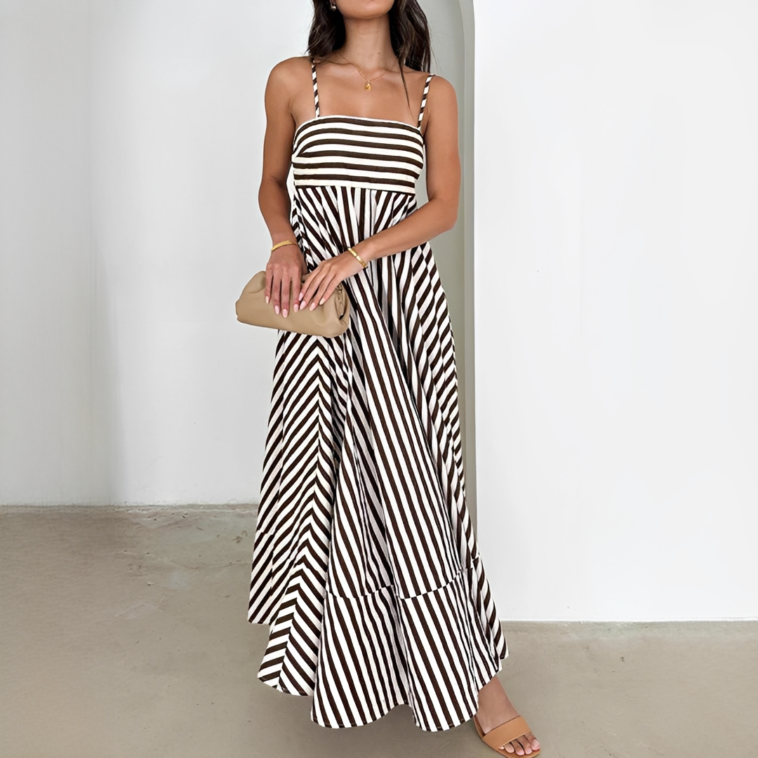 Lerra - Langes Plisseekleid mit Streifen