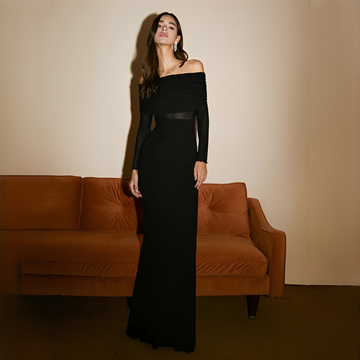 Ermanda - Stilvolles langes Kleid mit schulterfreiem Schnitt