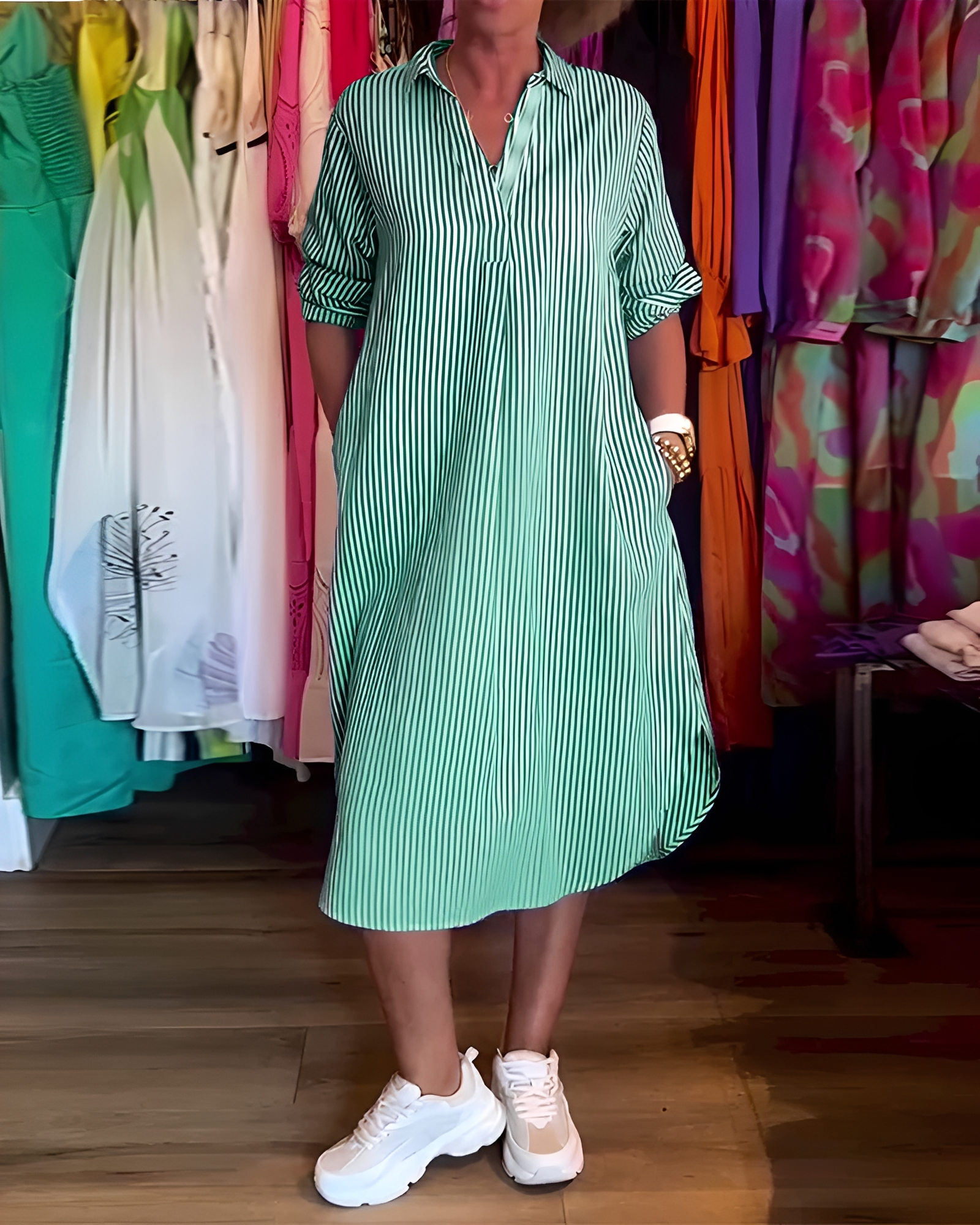 Célia - Bequemes Kleid mit Kragen und V-Ausschnitt