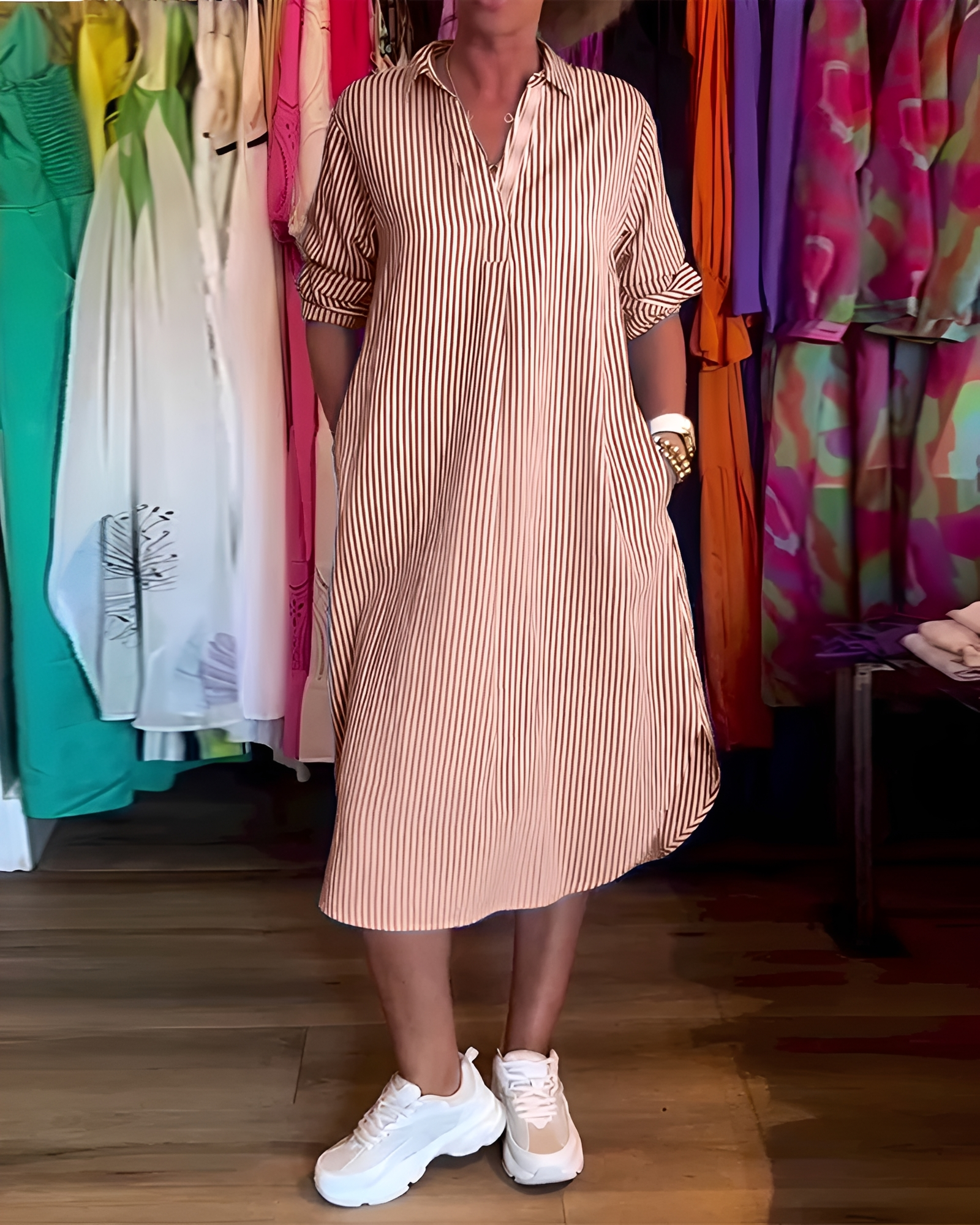 Célia - Bequemes Kleid mit Kragen und V-Ausschnitt