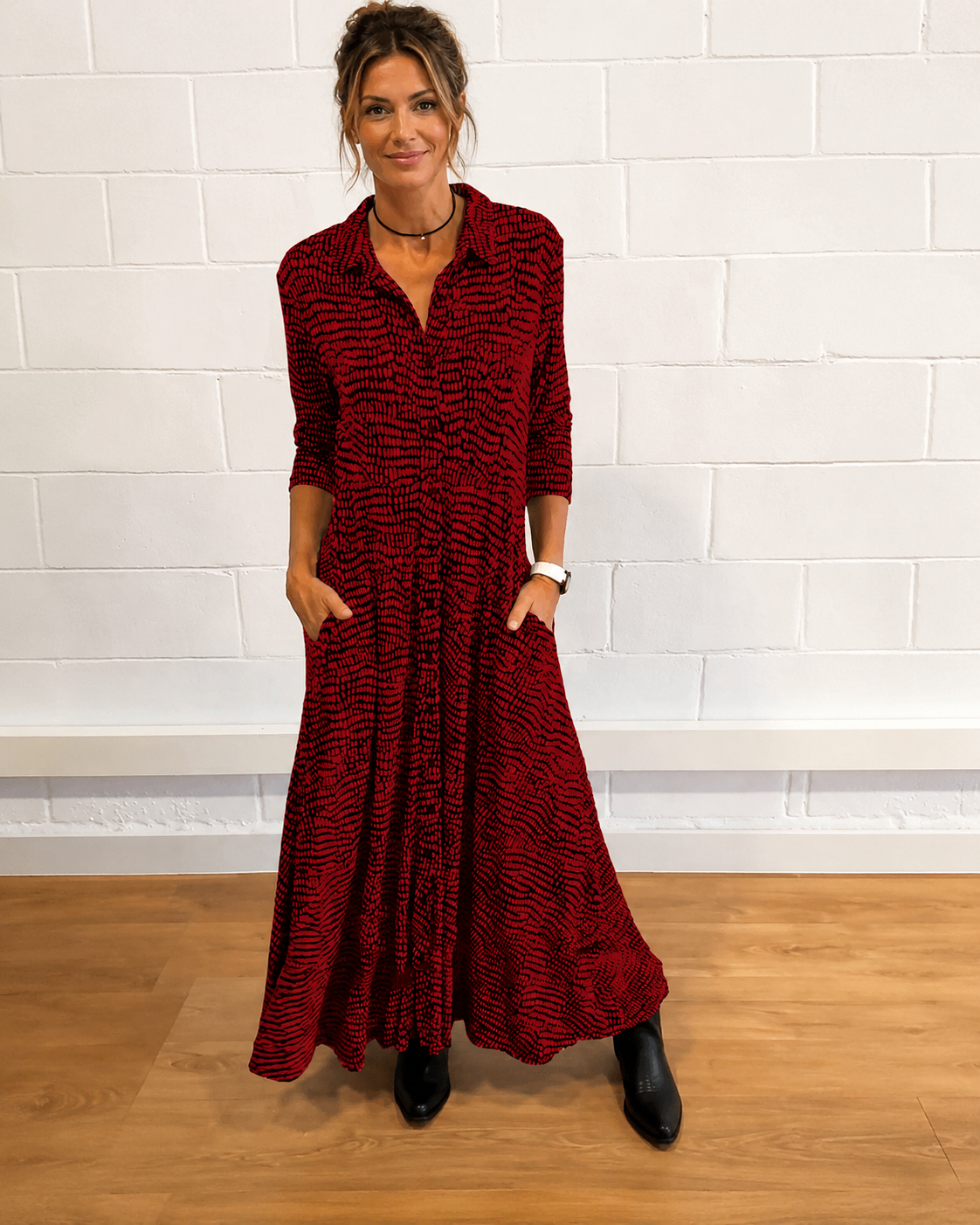 Damiana - Elegantes Kleid mit V-Ausschnitt und Kragen