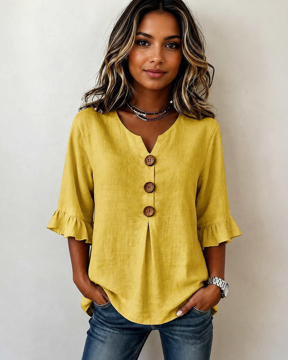 Glenda - Elegante Bluse mit V-Ausschnitt und Knöpfen
