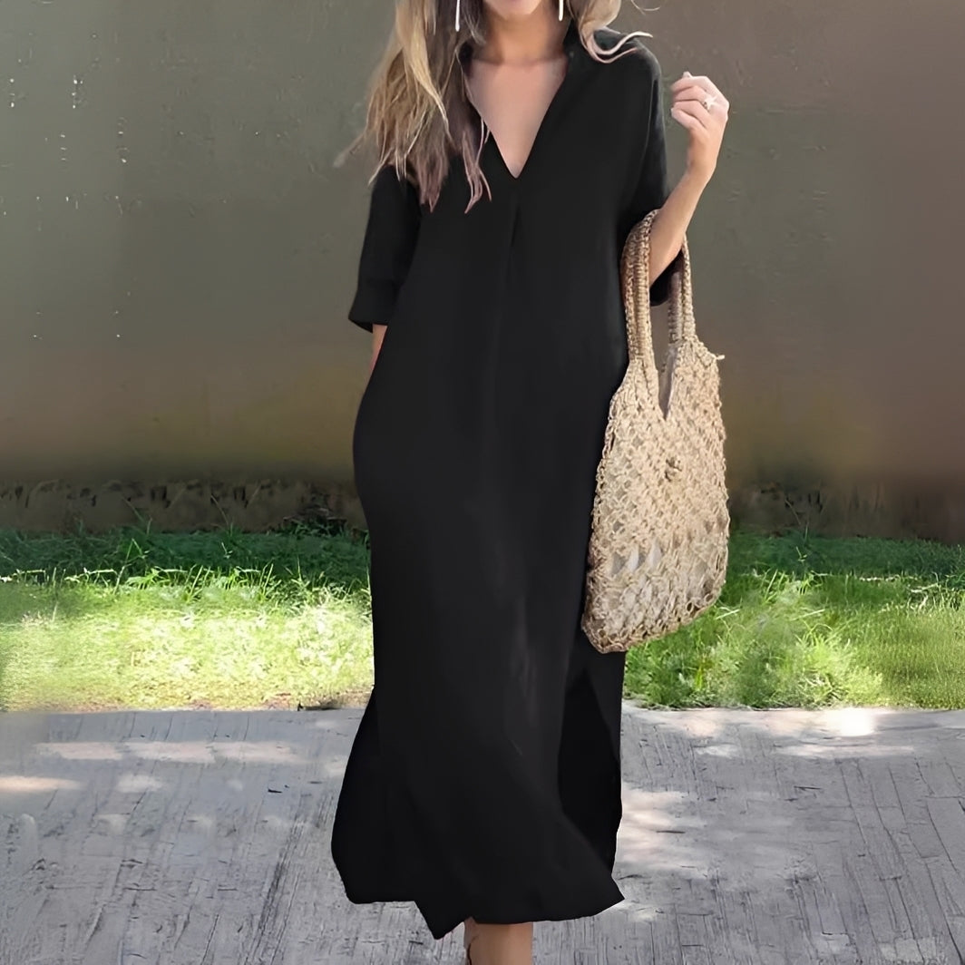 Lucie - Entspanntes, locker sitzendes Damenkleid mit V-Ausschnitt