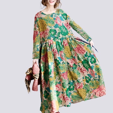 Terry - Elegantes langes Maxikleid mit Blumenmotiv für Damen