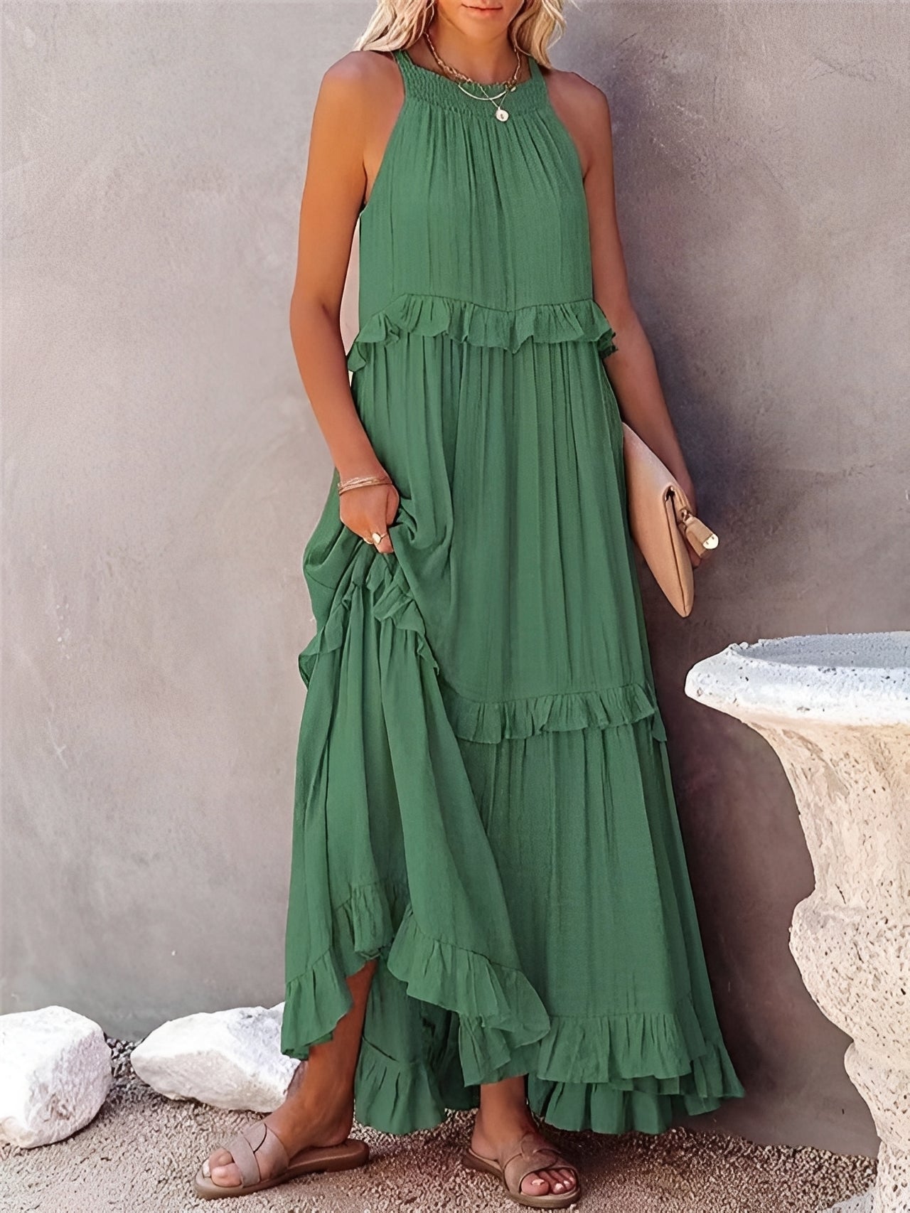 Zanna - Stilvolles ärmelloses Rüschenkleid für Damen