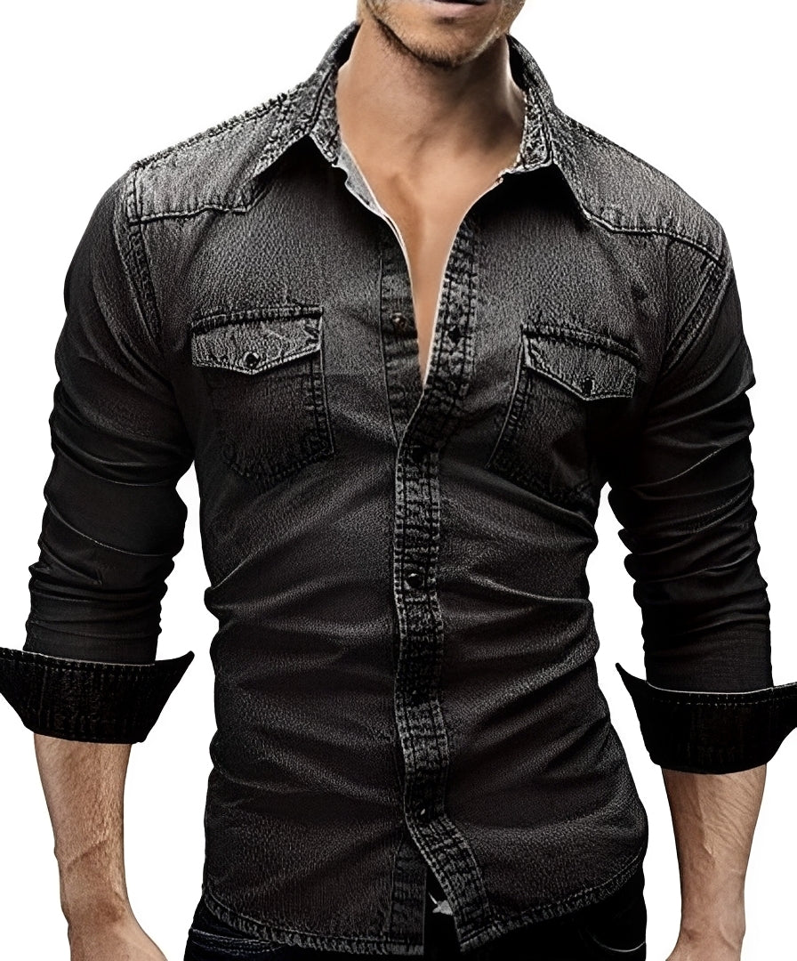 Arjun - Herren-Jeanshemd - Bequemes Langarm