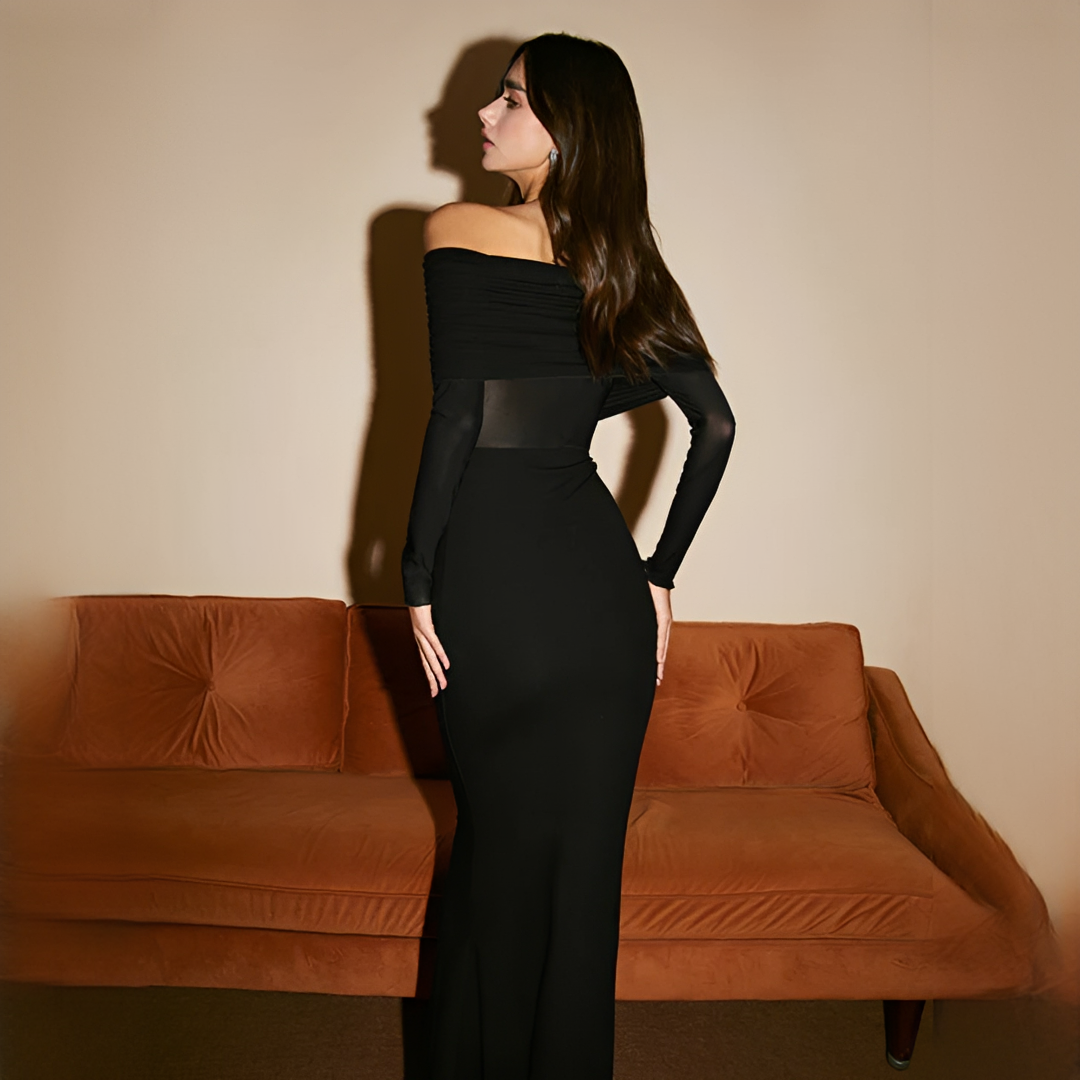 Ermanda - Stilvolles langes Kleid mit schulterfreiem Schnitt