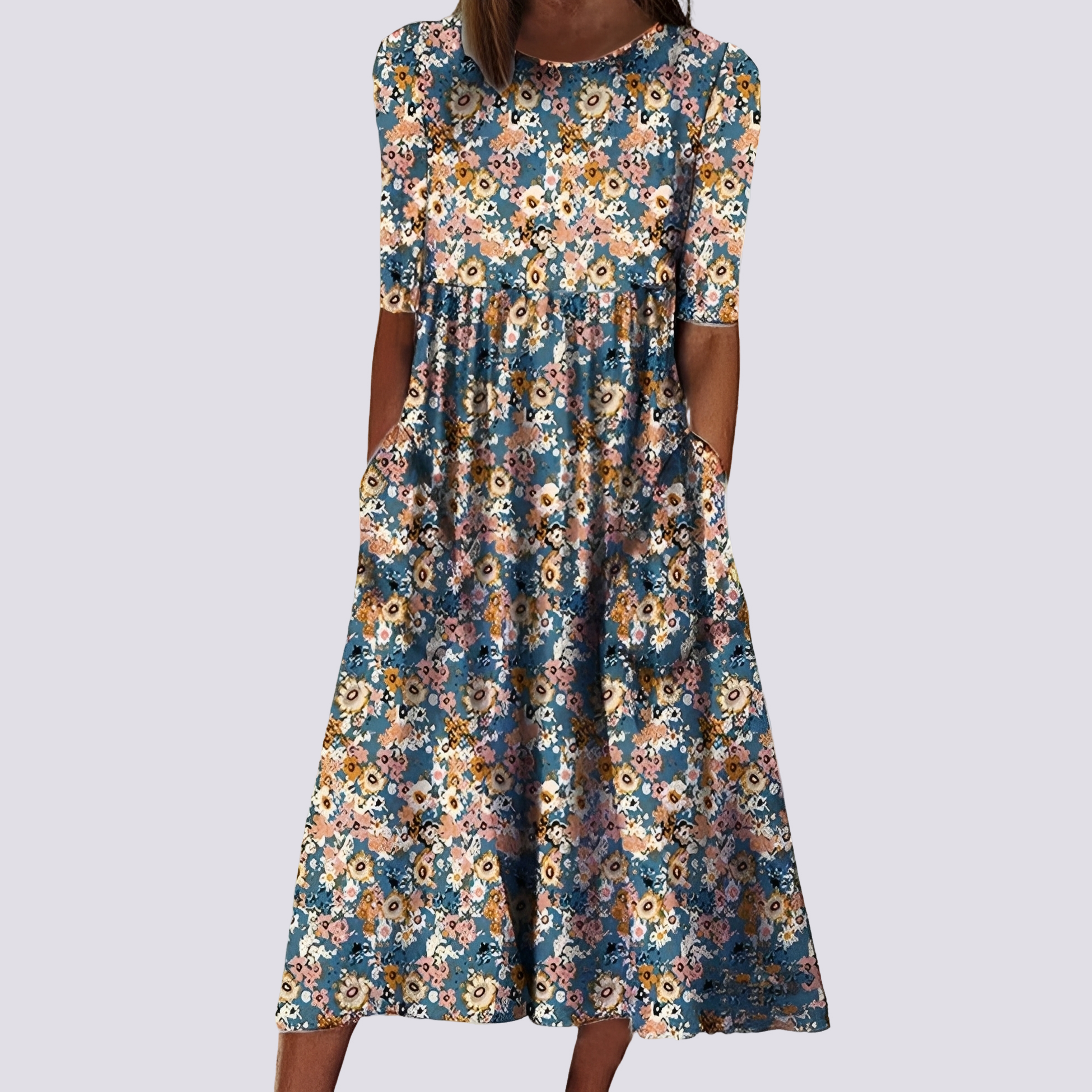 Lucie - Elegantes langes Blumenkleid