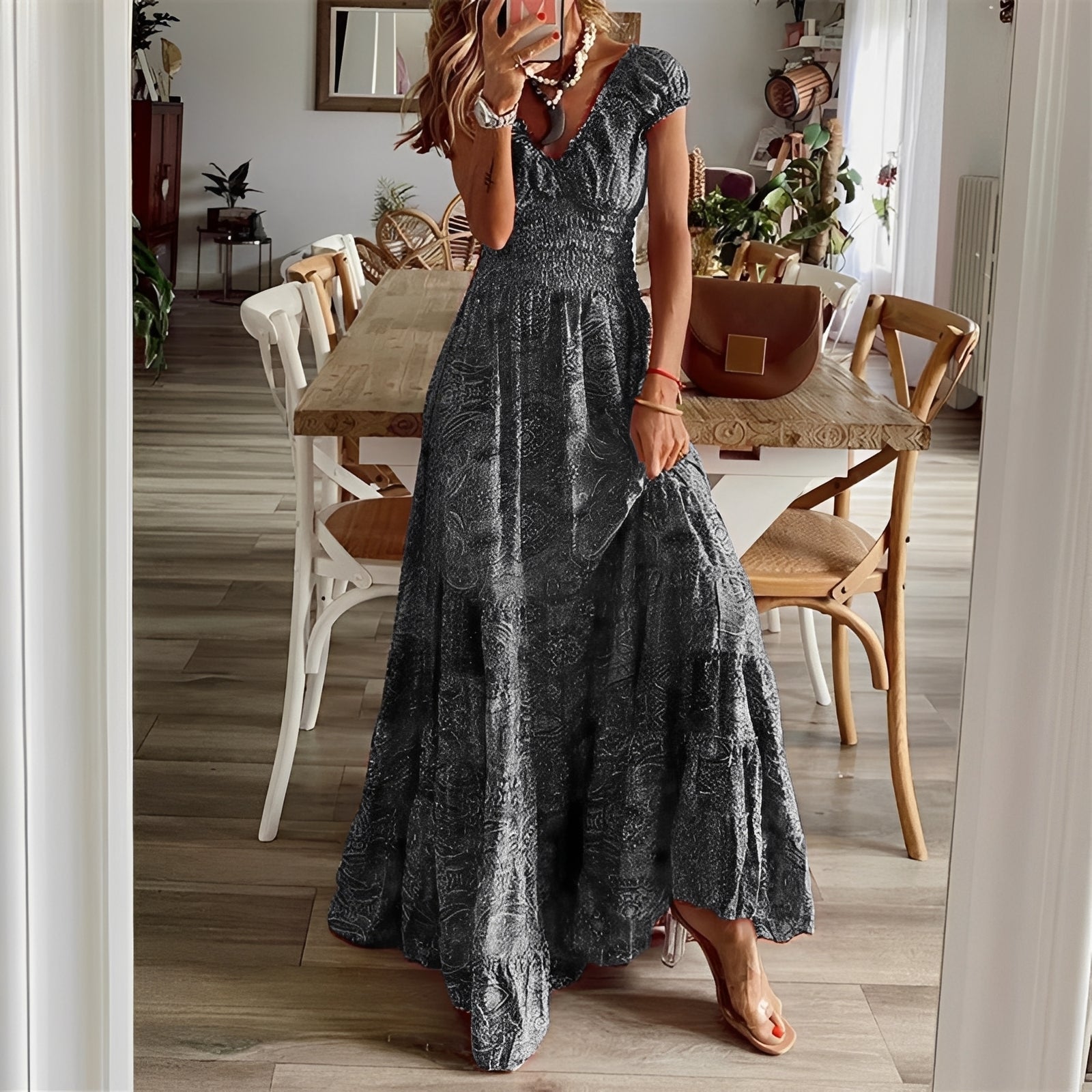 Christina - Damen-Maxikleid im Boho-Stil mit Blumendruck
