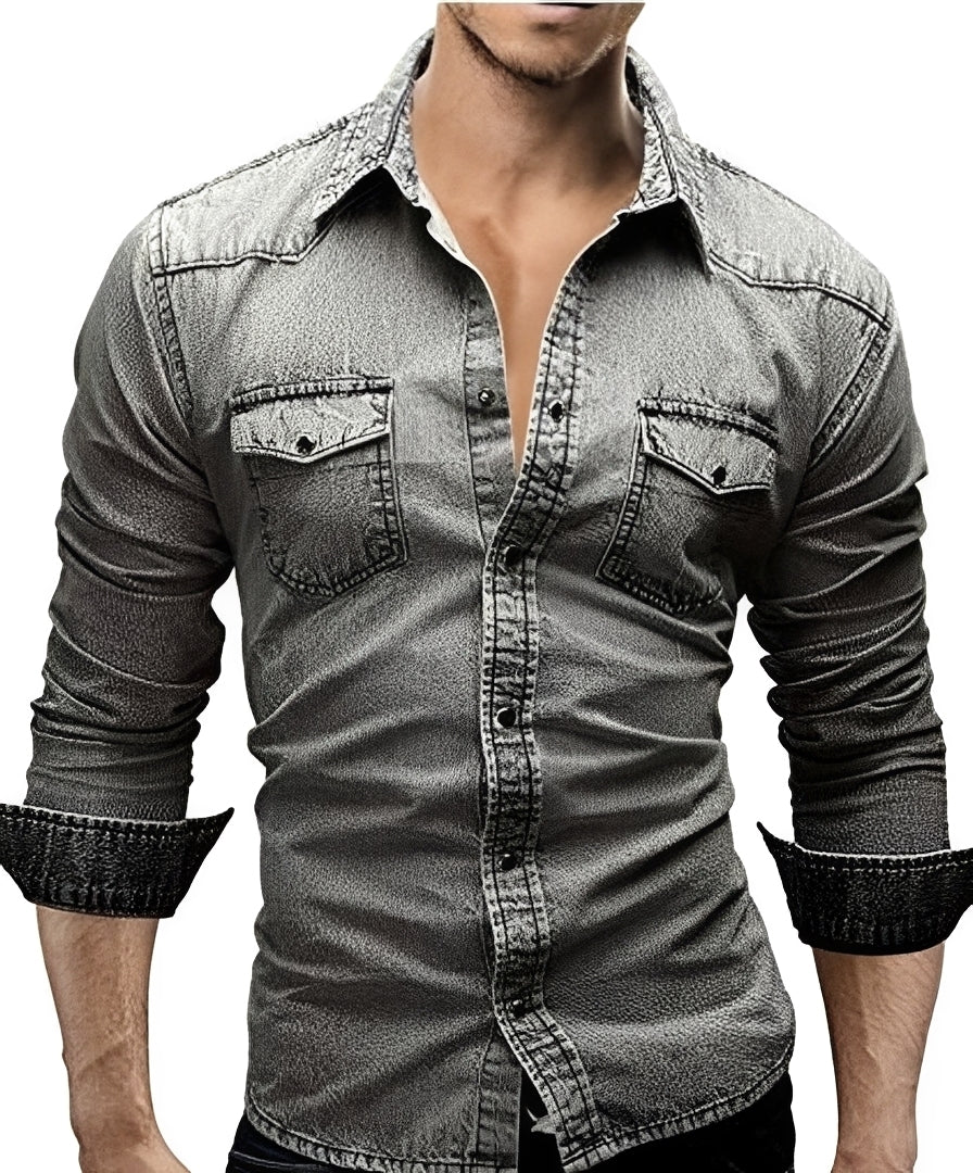 Arjun - Herren-Jeanshemd - Bequemes Langarm