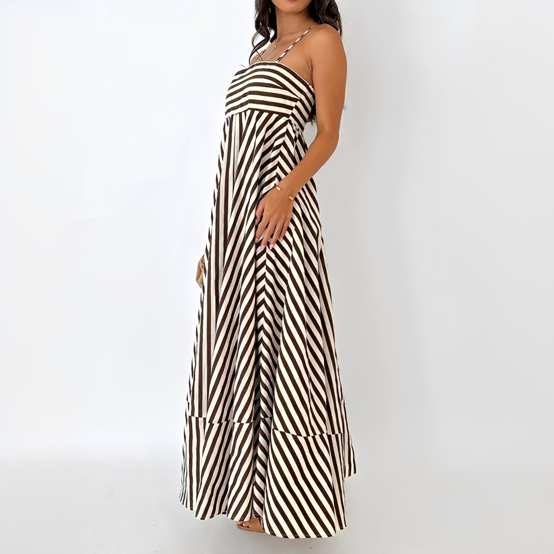Lerra - Langes Plisseekleid mit Streifen