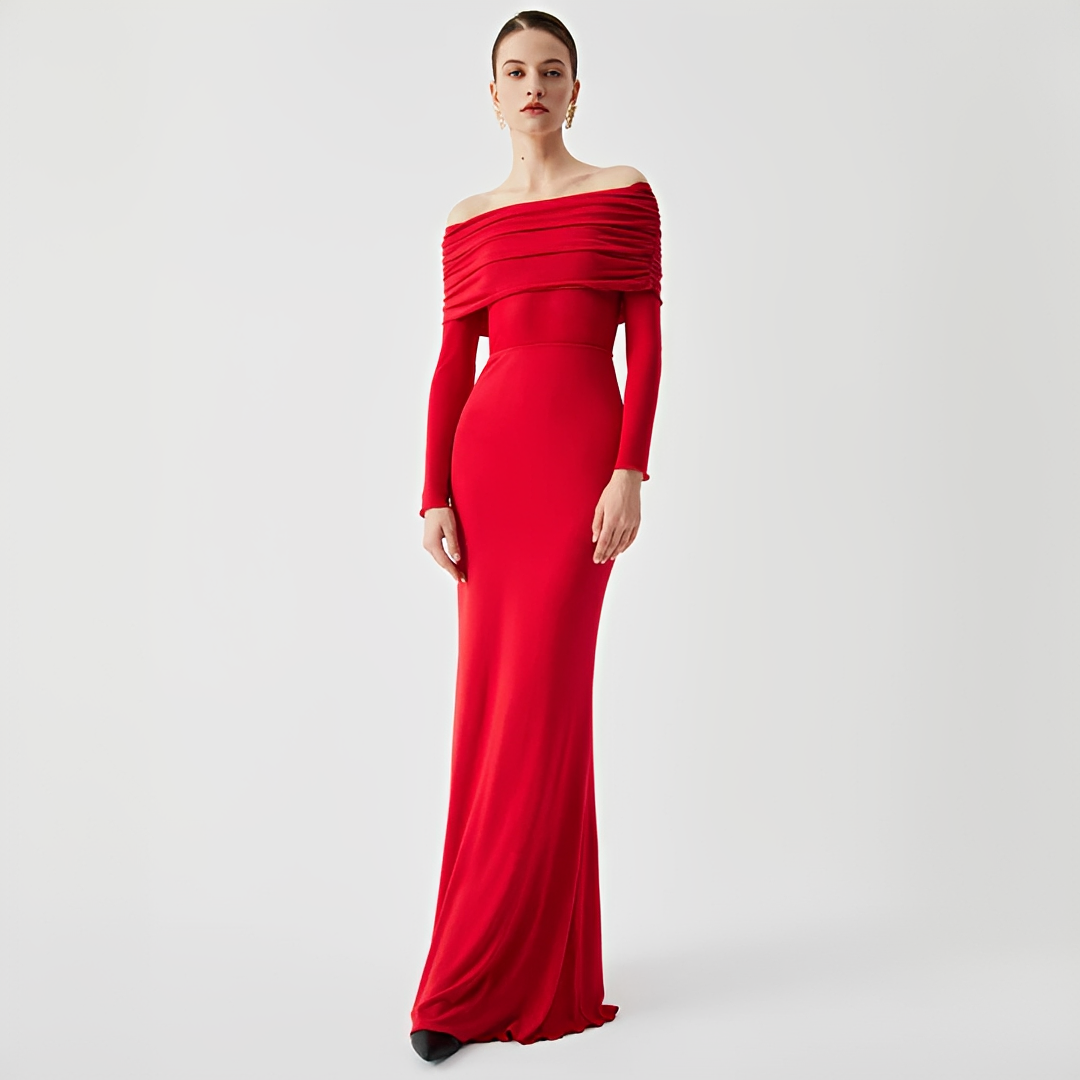 Ermanda - Stilvolles langes Kleid mit schulterfreiem Schnitt