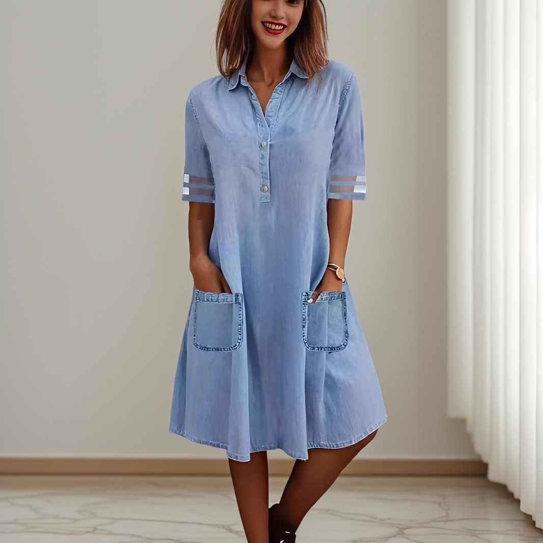 Sandra - Stilvolles Jeans-Minikleid mit Seitentaschen für Damen