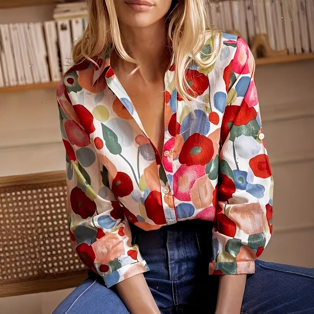 Tina - Stilvolle langärmelige Blumenbluse