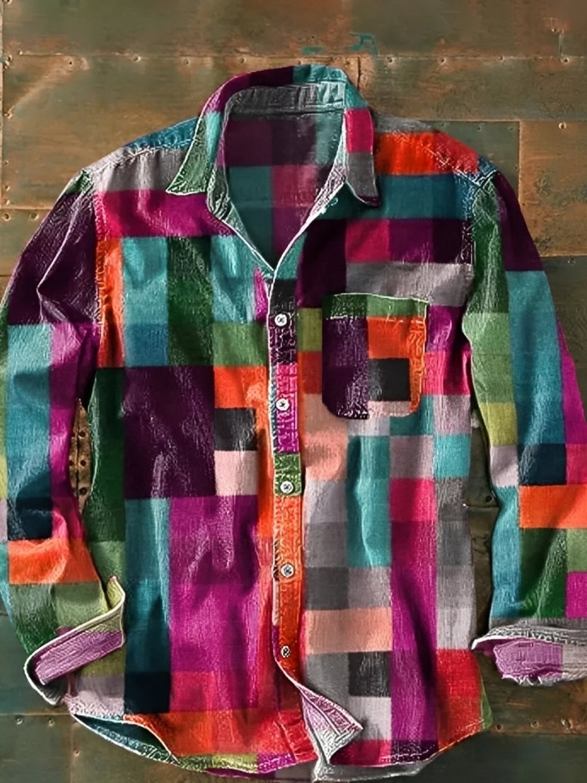 Charles – Langarmhemd für Herren – Bunt und Retro