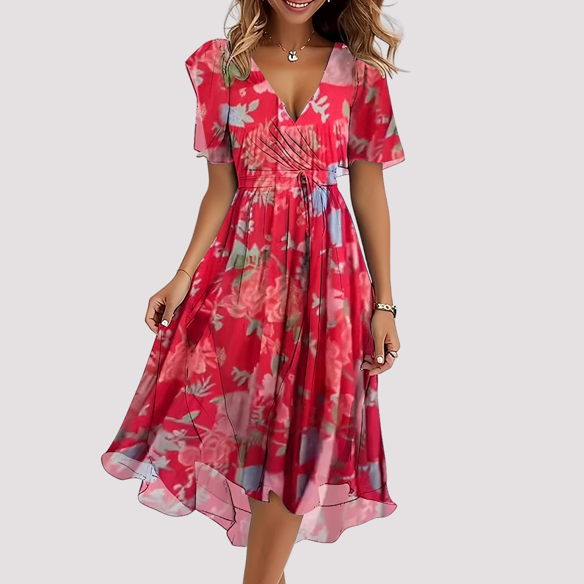 Rebecca - Damen-Midikleid mit elegantem Blumenmuster