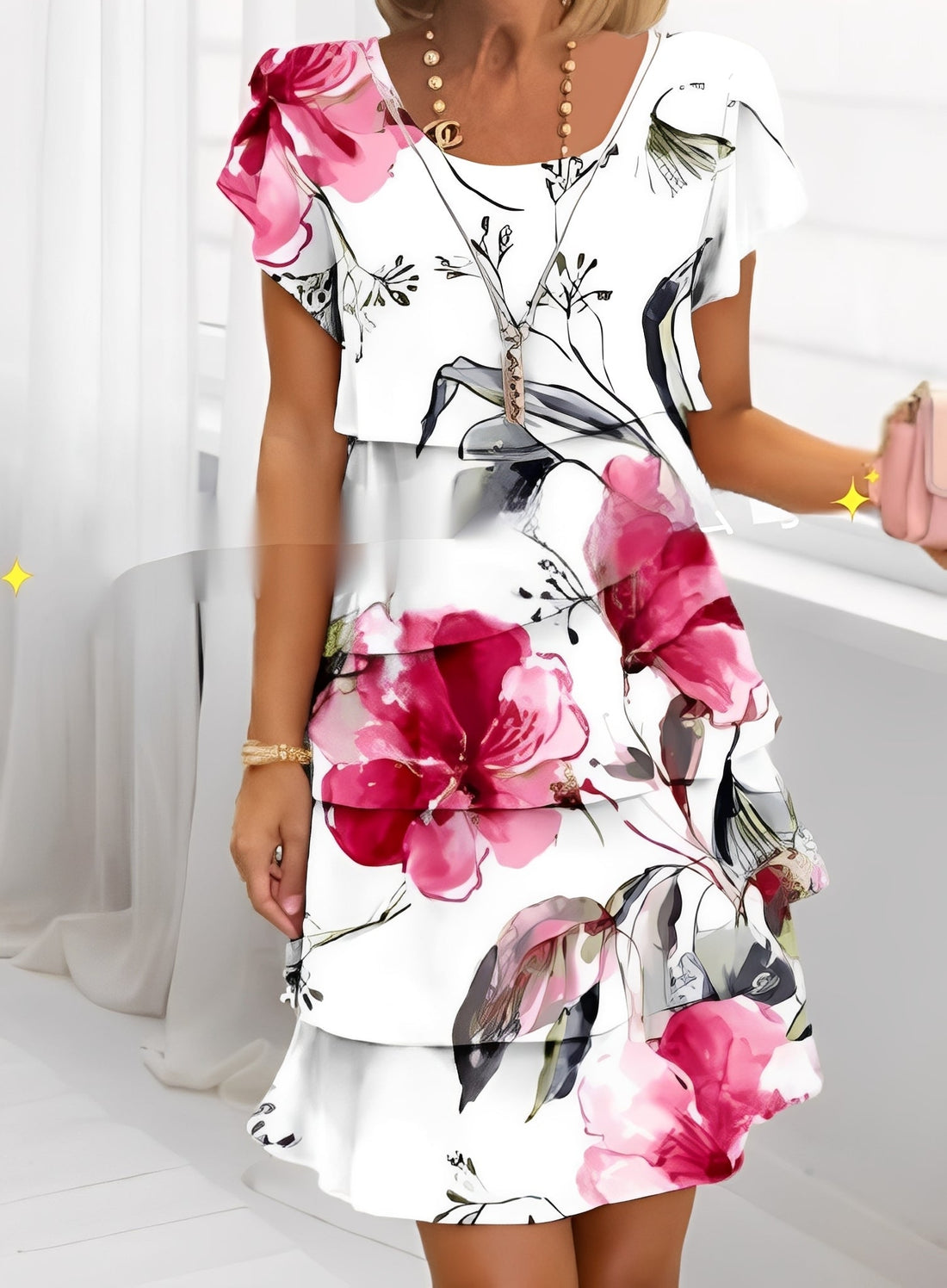 Caroline - Elegantes kurzärmeliges Rüschenkleid für Damen