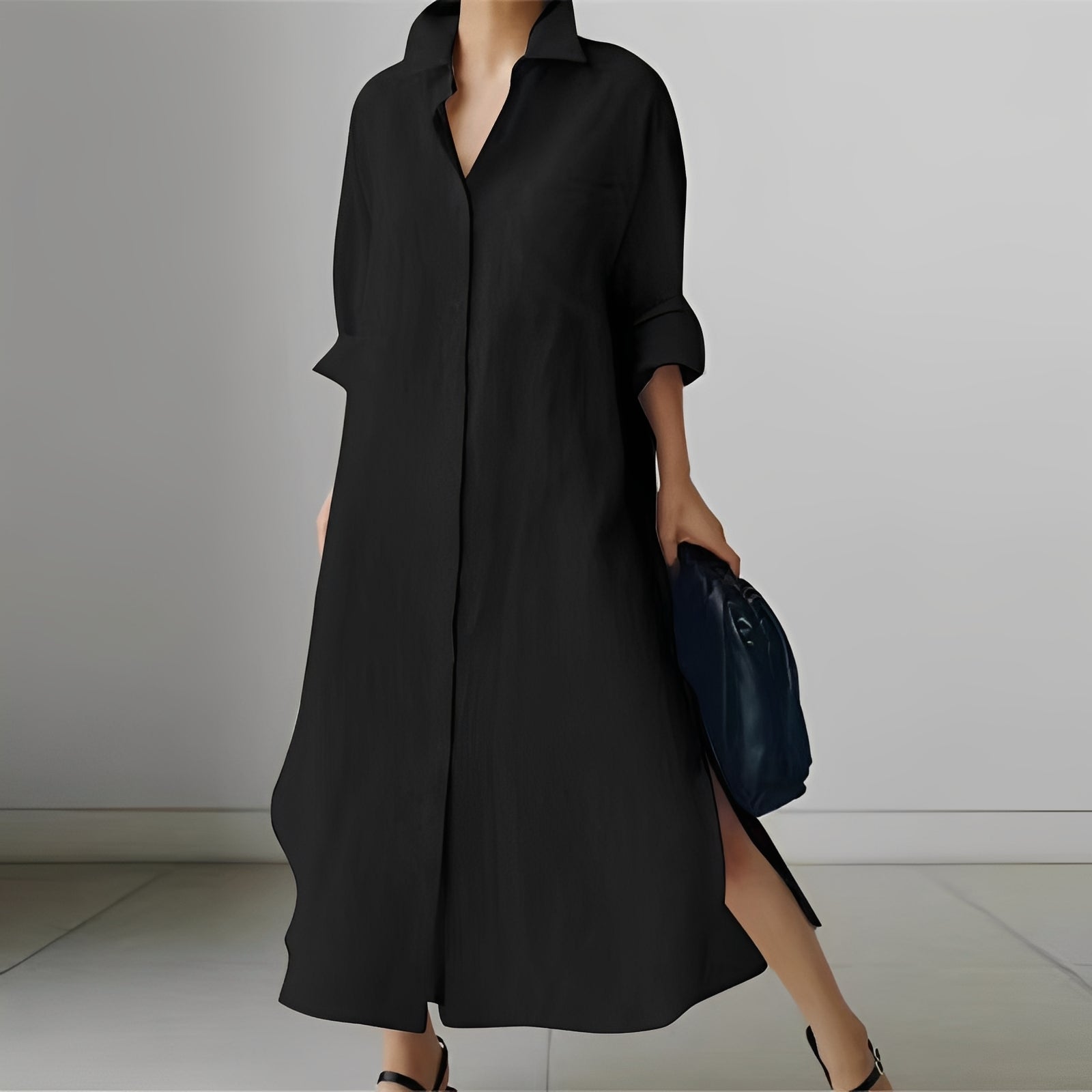 Nancy - Luftiges Midi-Kleid im Hemdstil mit Schlitz für Damen