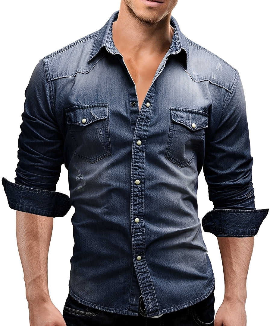 Arjun - Herren-Jeanshemd - Bequemes Langarm