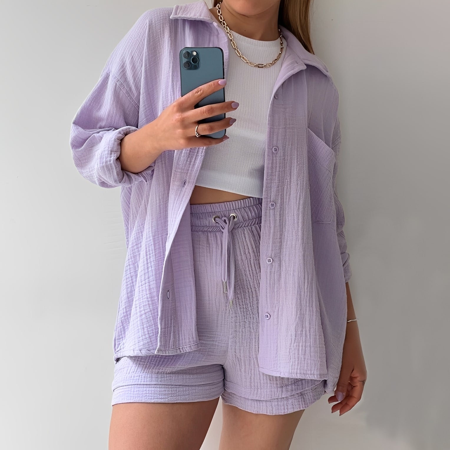 Julia - Komfortables Set mit Reverskragen und hoher Taille für Damen