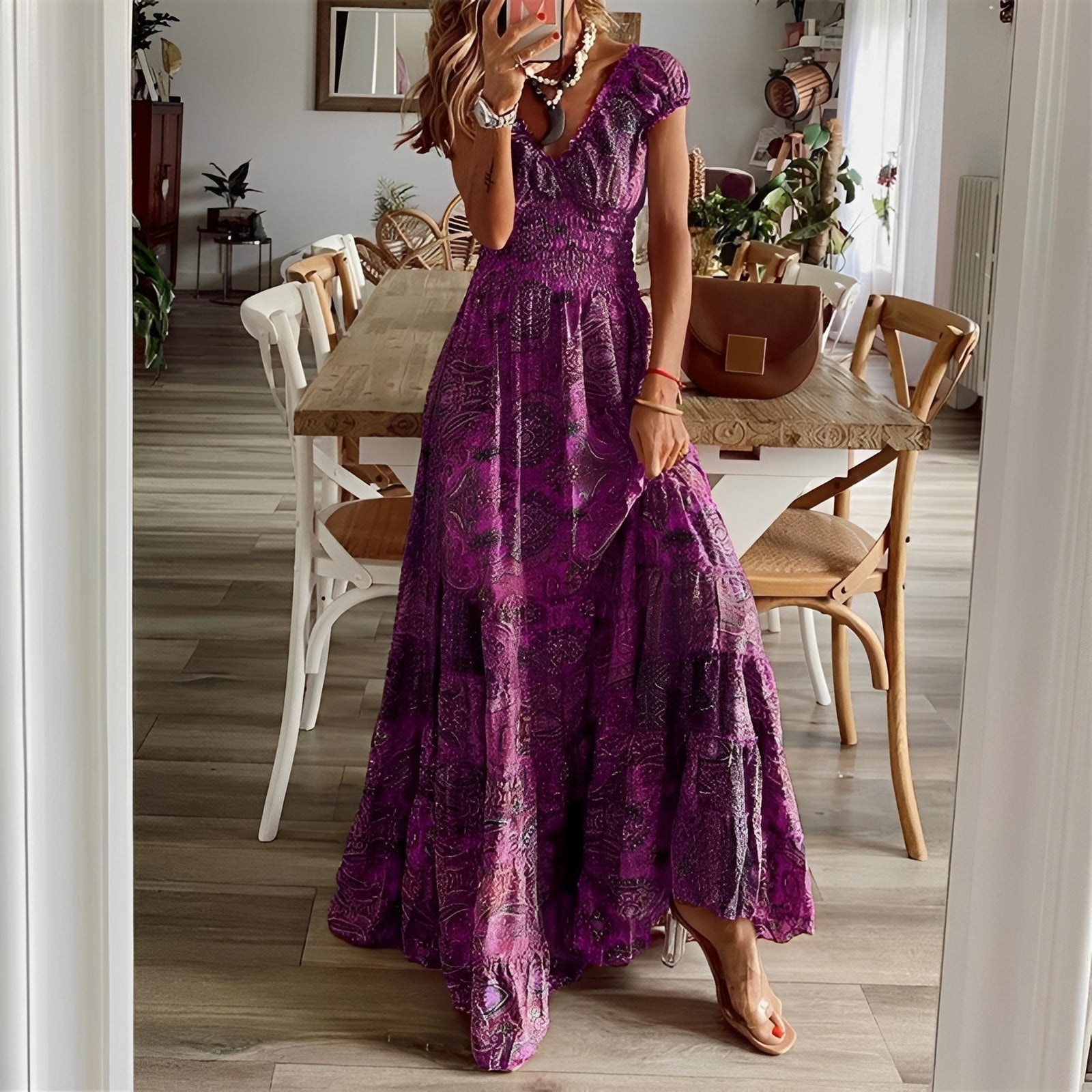 Christina - Damen-Maxikleid im Boho-Stil mit Blumendruck