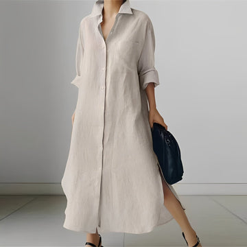 Nancy - Luftiges Midi-Kleid im Hemdstil mit Schlitz für Damen