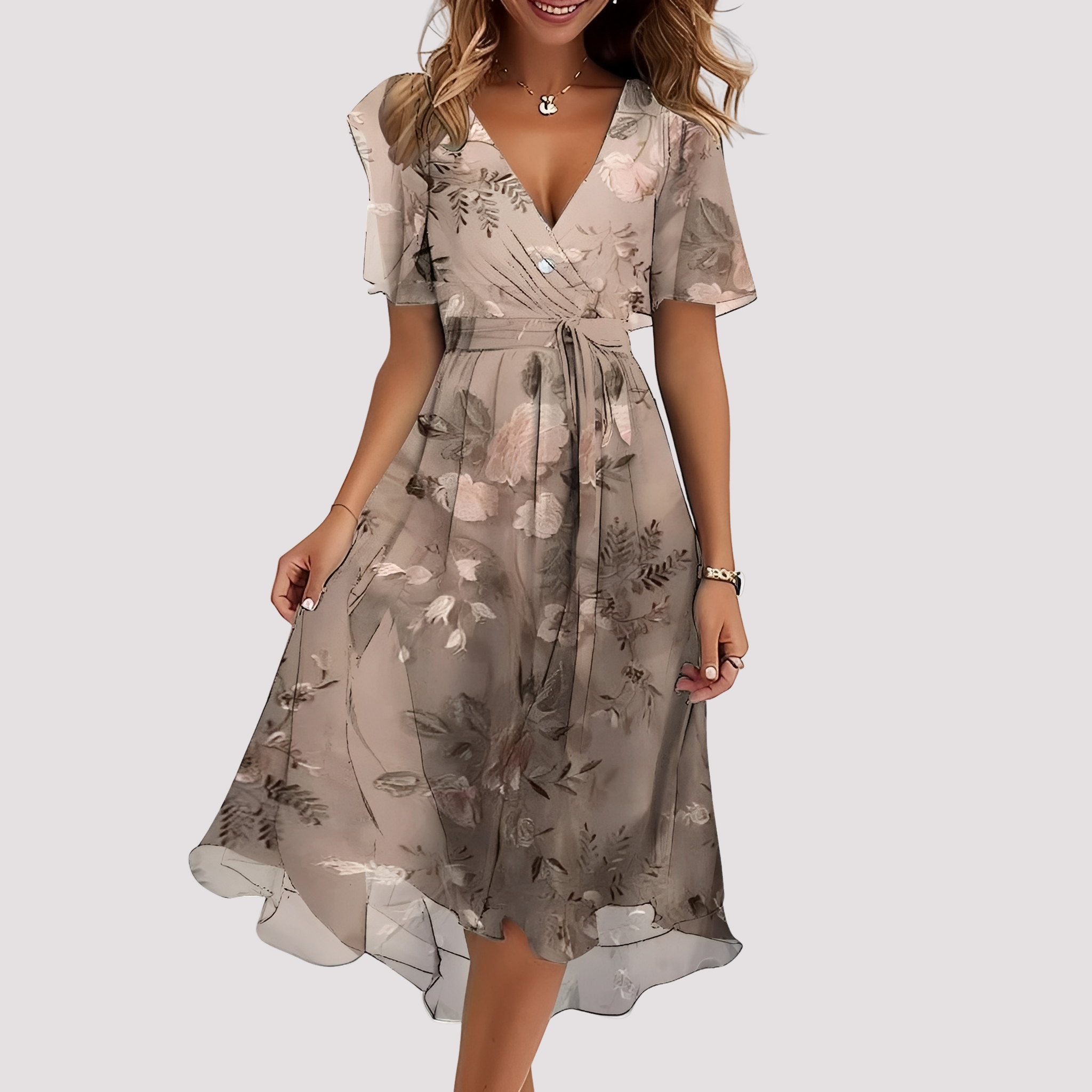 Rebecca - Damen-Midikleid mit elegantem Blumenmuster