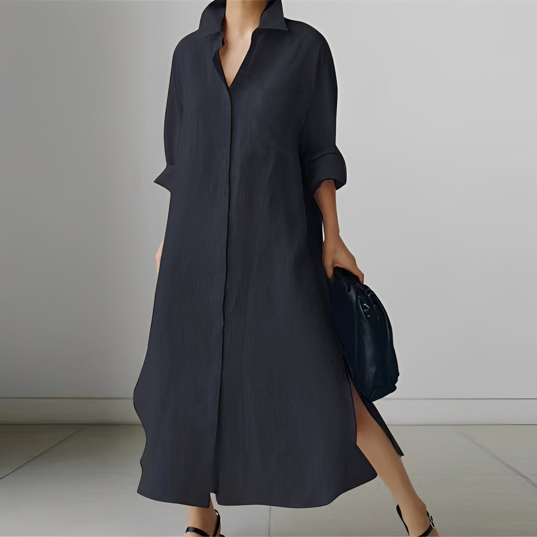 Nancy - Luftiges Midi-Kleid im Hemdstil mit Schlitz für Damen