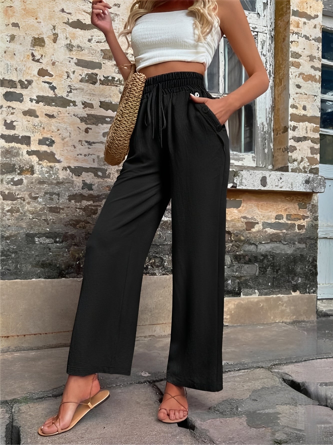 Allie - Trendige, locker geschnittene Damenhose mit hohem Bund
