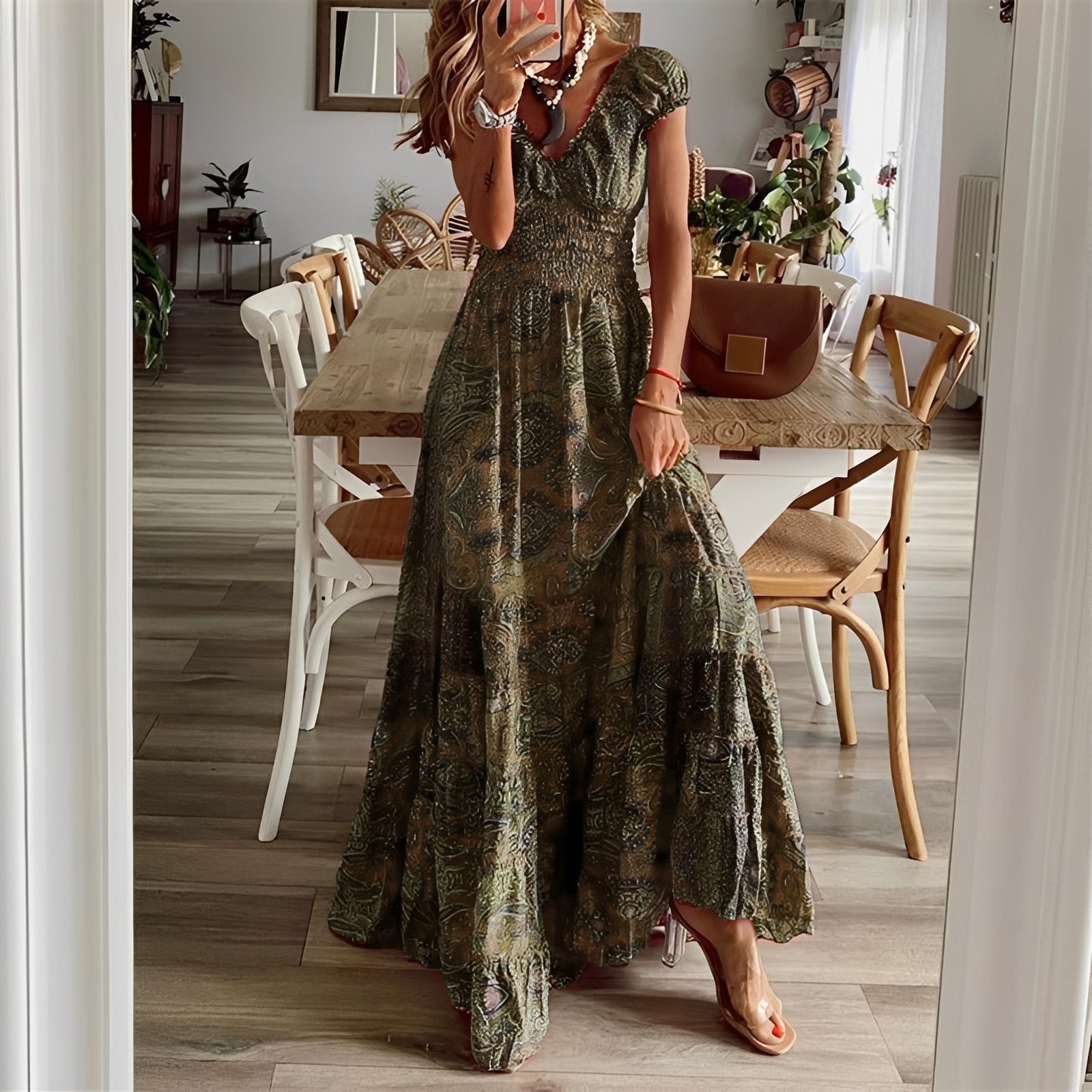 Christina - Damen-Maxikleid im Boho-Stil mit Blumendruck
