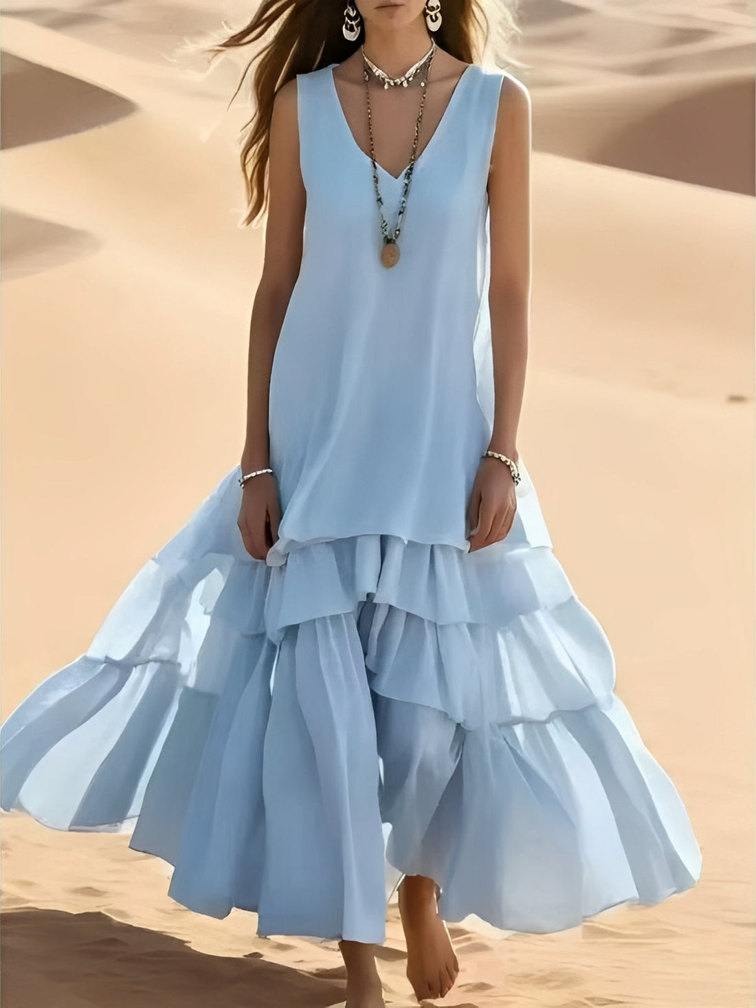 Mollie - Weites Maxikleid mit lässigem Saum für Damen