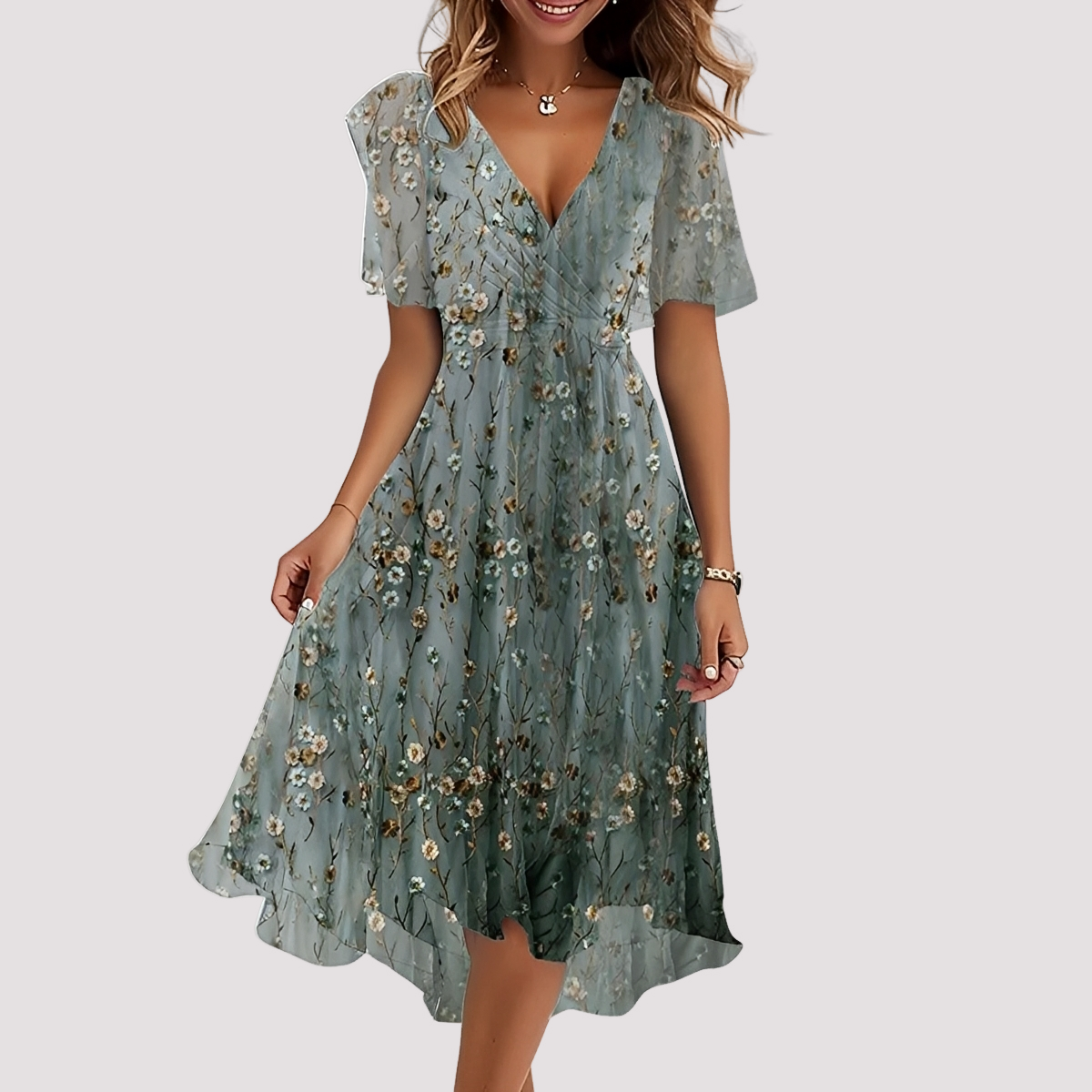 Rebecca - Damen-Midikleid mit elegantem Blumenmuster
