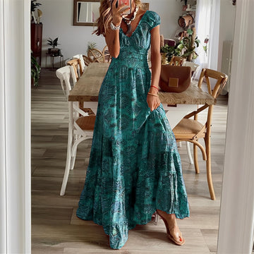 Christina - Damen-Maxikleid im Boho-Stil mit Blumendruck
