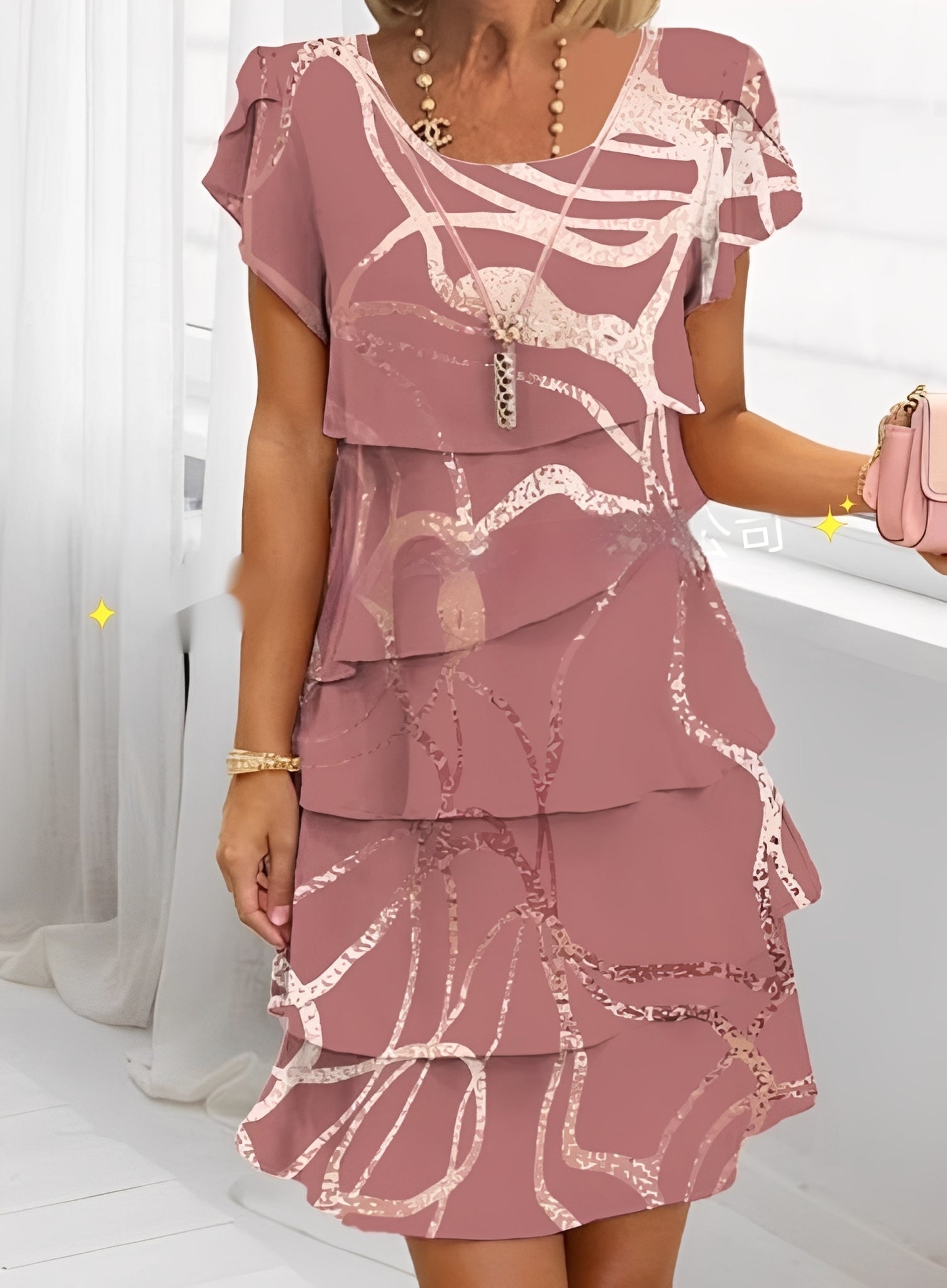 Caroline - Elegantes kurzärmeliges Rüschenkleid für Damen