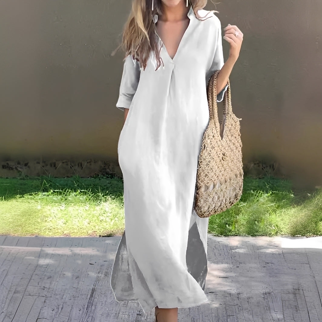 Lucie - Entspanntes, locker sitzendes Damenkleid mit V-Ausschnitt