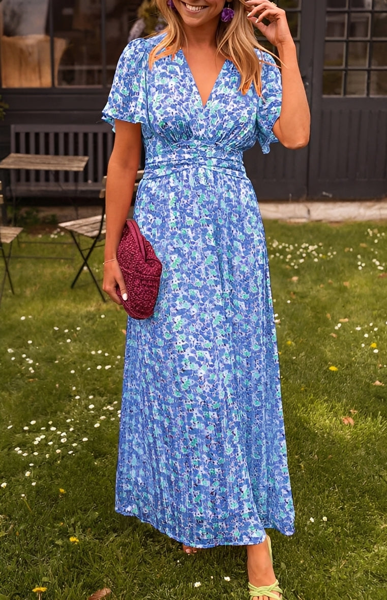 Rachel - Stilvolles langes Damenkleid mit V-Ausschnitt