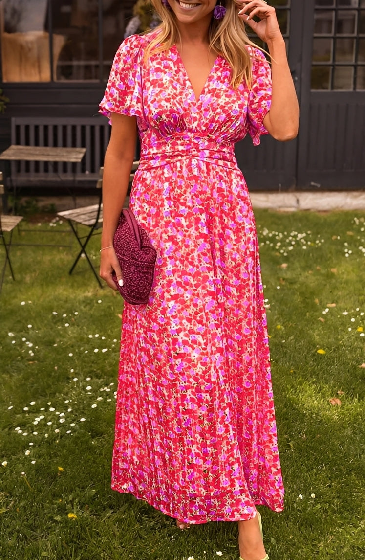 Rachel - Stilvolles langes Damenkleid mit V-Ausschnitt
