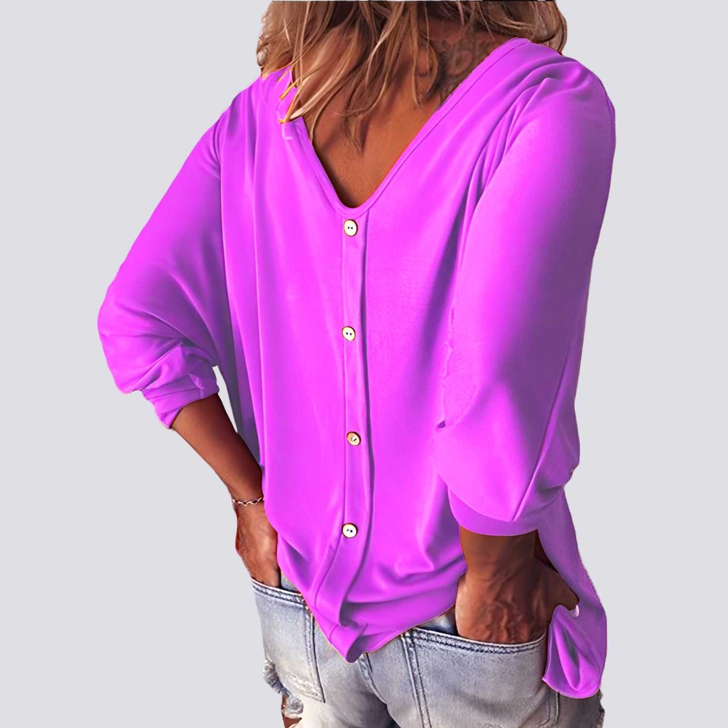 Bernice - Elegantes Top mit Knöpfen auf der Rückseite