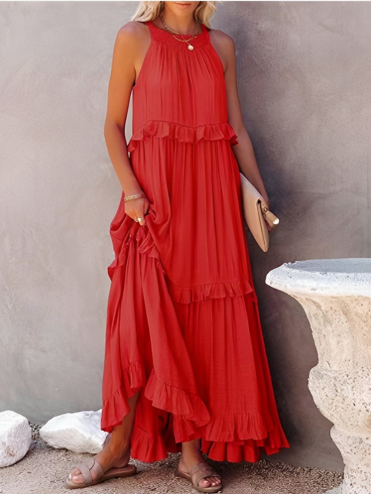 Zanna - Stilvolles ärmelloses Rüschenkleid für Damen