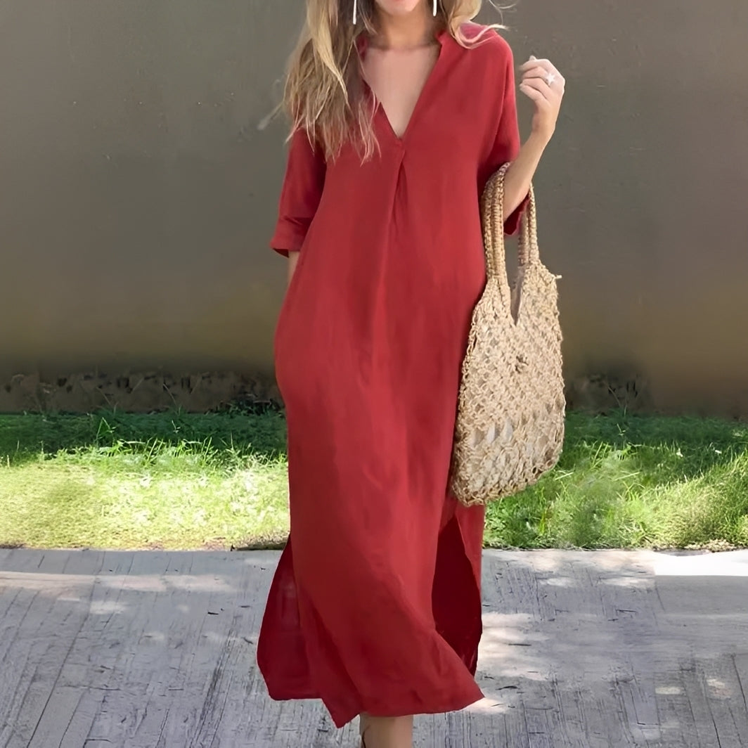 Lucie - Entspanntes, locker sitzendes Damenkleid mit V-Ausschnitt