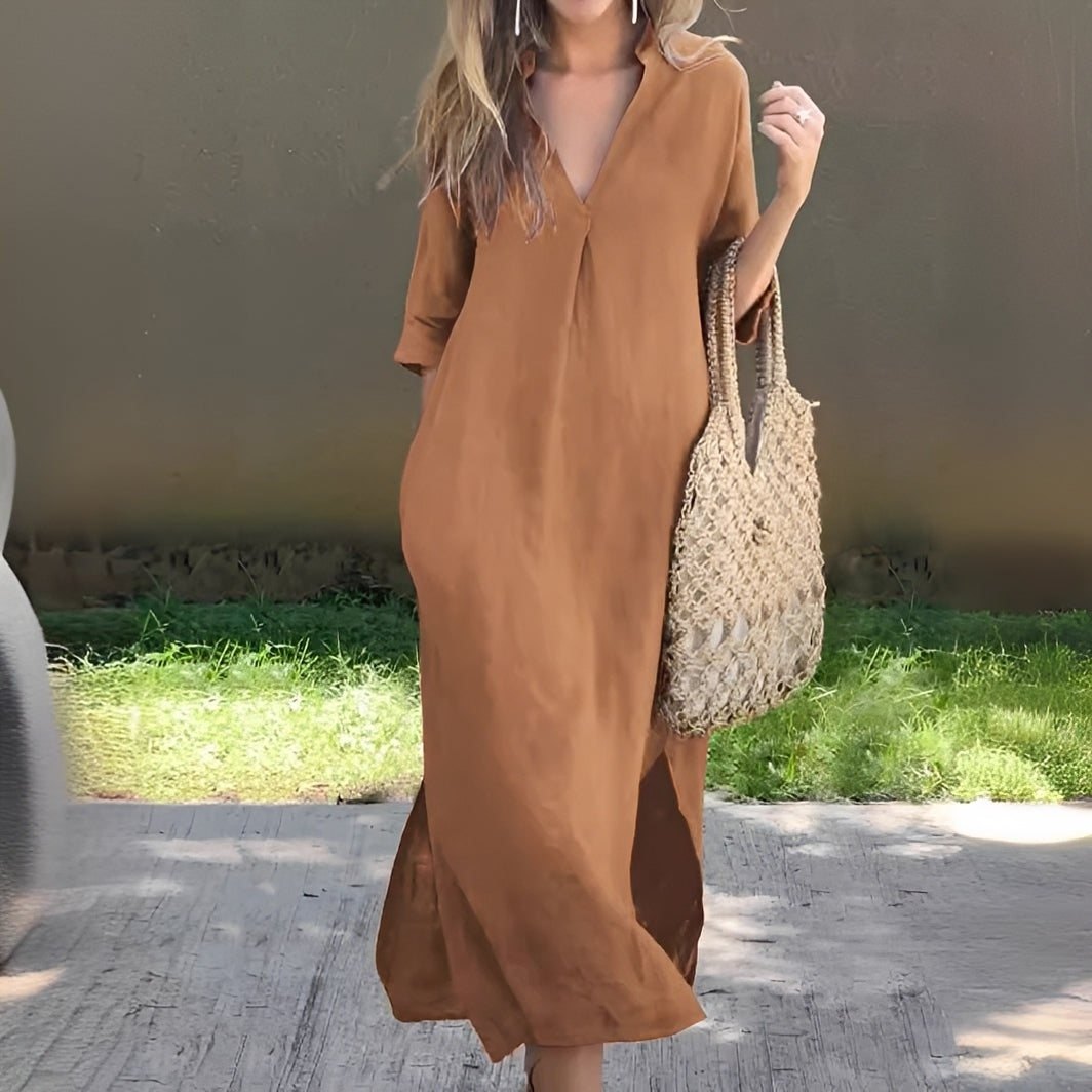 Lucie - Entspanntes, locker sitzendes Damenkleid mit V-Ausschnitt