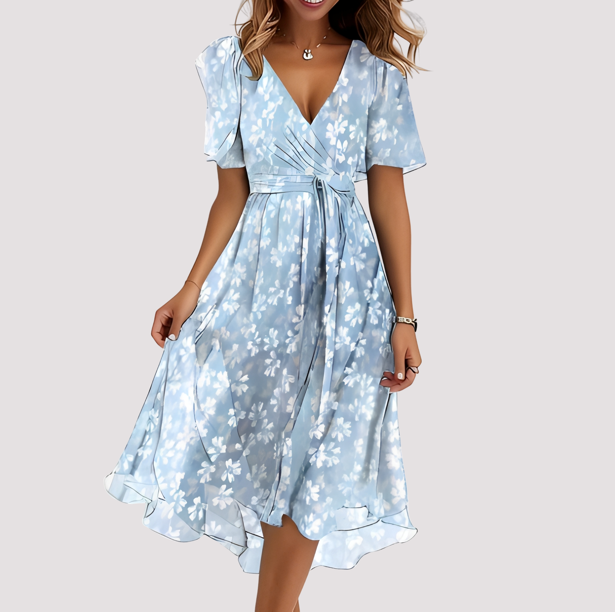 Rebecca - Damen-Midikleid mit elegantem Blumenmuster
