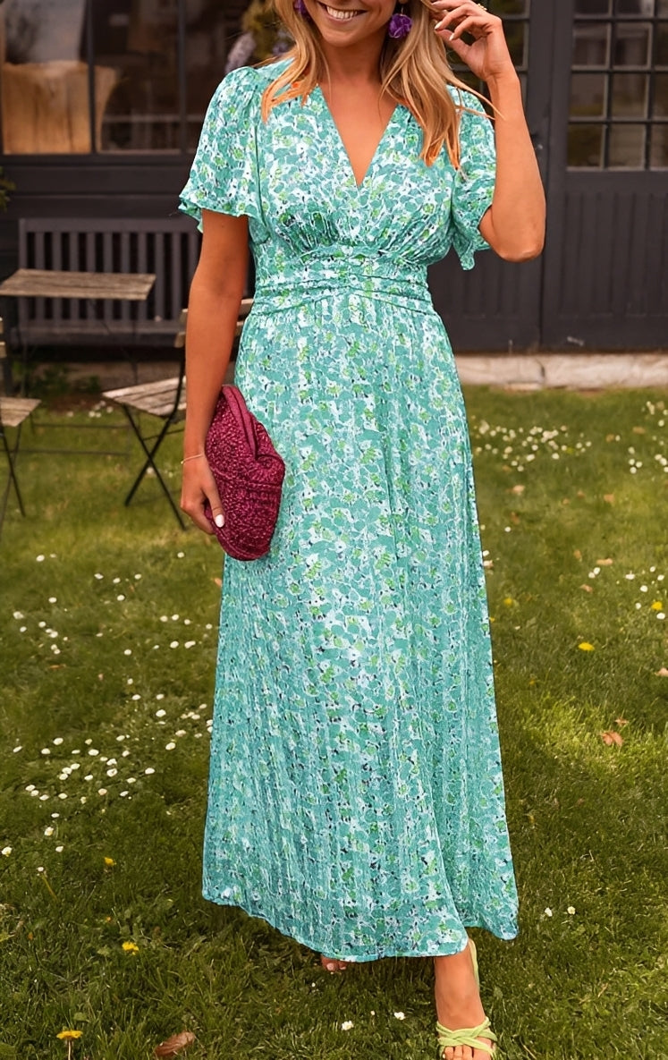 Rachel - Stilvolles langes Damenkleid mit V-Ausschnitt