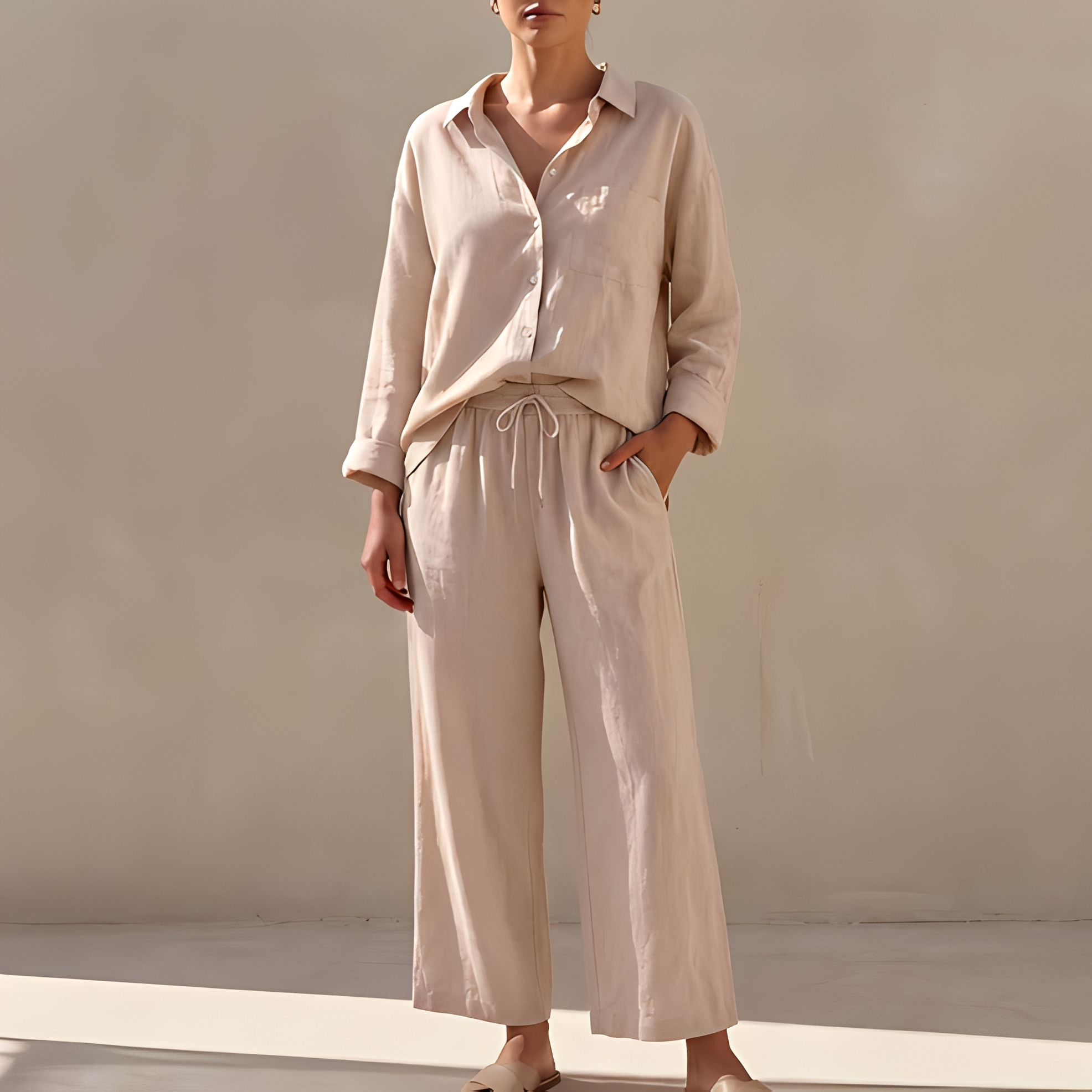 Genzel - Damen-Set mit Hemd und Hose zum Knöpfen