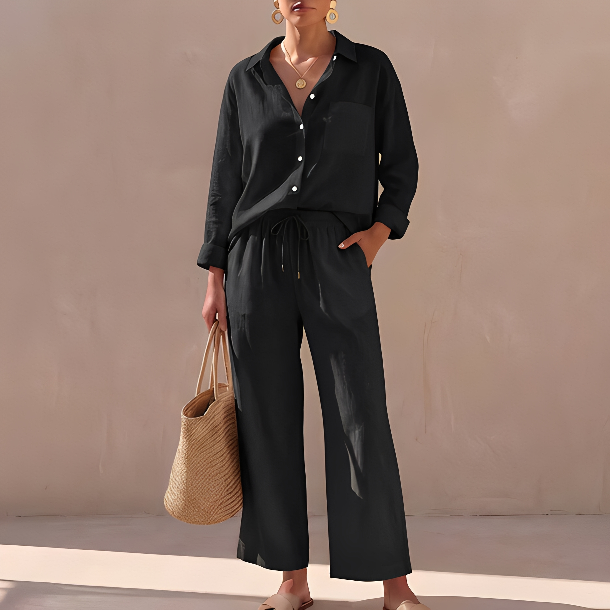 Genzel - Damen-Set mit Hemd und Hose zum Knöpfen